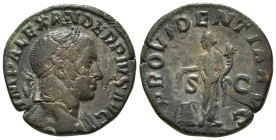 SEVERUS ALEXANDER (222-235). Sestertius. Rome.
Obv: IMP ALEXANDER PIVS AVG.
Laureate bust right, slight drapery on far shoulder.
Rev: PROVIDENTIA AVG ...