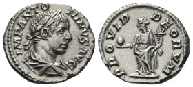 ELAGABALUS (218-222). Denarius. Rome.
Obv: IMP ANTONINVS AVG.
Laureate and draped bust right.
Rev: PROVID DEORVM.
Providentia standing left with cornu...