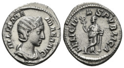 JULIA MAMAEA (Augusta, 222-235). Denarius. Rome.
Obv: IVLIA MAMAEA AVG.
Draped bust right, wearing stephane.
Rev: FELICITAS PVBLICA.
Felicitas standin...
