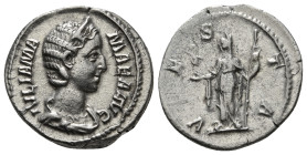 JULIA MAMAEA (Augusta, 222-235). Denarius. Rome.
Obv: IVLIA MAMAEA AVG.
Diademed and draped bust right.
Rev: VESTA.
Vesta standing left, holding scept...
