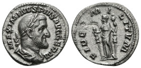 MAXIMINUS THRAX (235-238). Denarius. Rome.
Obv: IMP MAXIMINVS PIVS AVG.
Laureate, draped and cuirassed bust right.
Rev: FIDES MILITVM.
Fides standing ...