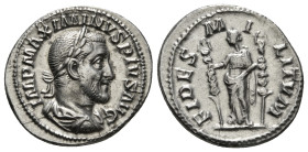MAXIMINUS THRAX (235-238). Denarius. Rome.
Obv: IMP MAXIMINVS PIVS AVG.
Laureate, draped and cuirassed bust right.
Rev: FIDES MILITVM.
Fides standing ...