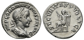 GORDIAN III (238-244). Denarius. Rome.
Obv: IMP GORDIANVS PIVS FEL AVG.
Laureate, draped and cuirassed bust right.
Rev: SECVRITAS PVBLICA.
Securitas s...