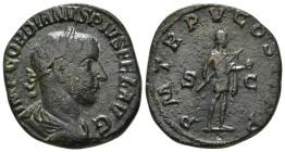 GORDIAN III (238-244). Sestertius. Rome.
Obv: IMP GORDIANVS PIVS FEL AVG.
Laureate, draped and cuirassed bust right.
Rev: P M TR P IIII COS II P P / S...