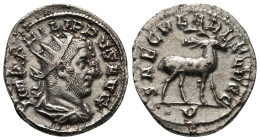 PHILIP I 'THE ARAB' (244-249). Antoninianus. Rome. Saecular Games issue.
Obv: IMP PHILIPPVS AVG.
Radiate, draped and cuirassed bust right.
Rev: SAECVL...