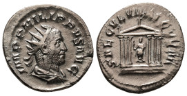 PHILIP I 'THE ARAB' (244-249). Antoninianus. Rome. Saecular Games/1000th Anniversary of Rome issue.
Obv: IMP PHILIPPVS AVG.
Radiate, draped and cuiras...