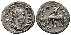 PHILIP I 'THE ARAB' (244-249). Antoninianus. Rome.
Obv: IMP PHILIPPVS AVG.
Radiate, draped and cuirassed bust right.
Rev: AETERNITAS AVGG.
Elephant wa...
