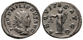 PHILIP I 'THE ARAB' (244-249). Antoninianus. Rome.
Obv: IMP M IVL PHILIPPVS AVG.
Radiate, draped and cuirassed bust right.
Rev: AEQVITAS AVGG.
Aequita...