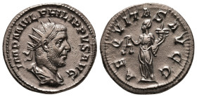 PHILIP I 'THE ARAB' (244-249). Antoninianus. Rome.
Obv: IMP M IVL PHILIPPVS AVG.
Radiate, draped and cuirassed bust right.
Rev: AEQVITAS AVGG.
Aequita...