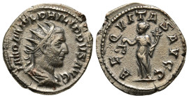 PHILIP I 'THE ARAB' (244-249). Antoninianus. Rome.
Obv: IMP M IVL PHILIPPVS AVG.
Radiate, draped and cuirassed bust right.
Rev: AEQVITAS AVGG.
Aequita...