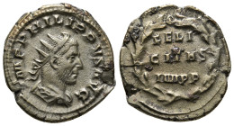 PHILIP I 'THE ARAB' (244-249). Antoninianus. Rome.
Obv: IMP PHILIPPVS AVG.
Radiate, draped and cuirassed bust right.
Rev: FELICITAS IMP P.
Legend in t...