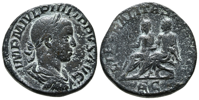 PHILIP II (247-249). Sestertius. Rome.
Obv: IMP M IVL PHILIPPVS AVG.
Laureate, d...