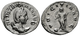 HERENNIA ETRUSCILLA (Augusta, 249-251). Antoninianus. Rome.
Obv: HER ETRVSCILLA AVG.
Diademed and draped bust right, set on crescent.
Rev: PVDICITIA A...