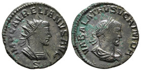 AURELIAN with VABALATHUS (270-275). Antoninianus. Antioch.
Obv: IMP C AVRELIANVS AVG.
Radiate and cuirassed bust of Aurelian right; S below
Rev: VABAL...