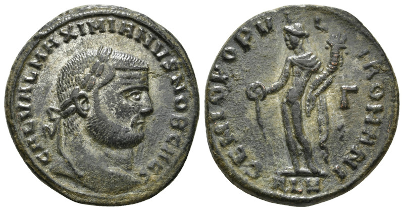 MAXIMIANUS HERCULIUS (286-305).Follis Obv: Laureate head right.Rev: GENIO POPVLI...