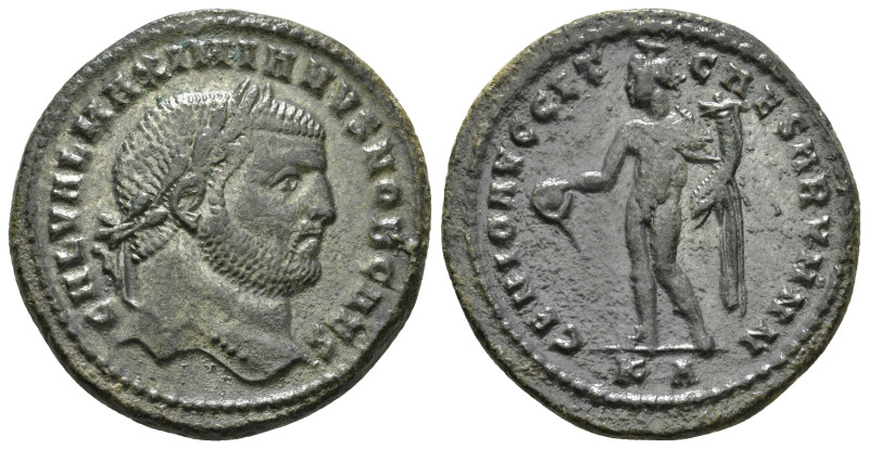 MAXIMIANUS HERCULIUS (286-305).Follis Obv: Laureate head right.Rev: GENIO POPVLI...