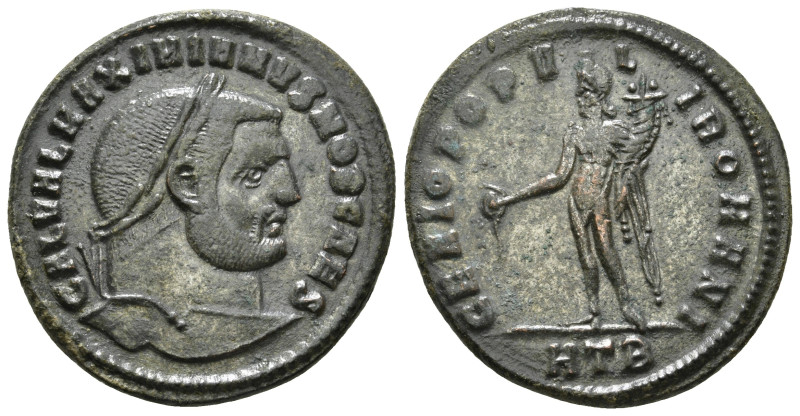 MAXIMIANUS HERCULIUS (286-305).Follis Obv: Laureate head right.Rev: GENIO POPVLI...