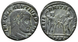 MAXENTIUS (307-312). Follis. Ostia.
Obv: IMP C MAXENTIVS P F AVG.
Laureate head right.
Rev: AETERNITAS AVG N / MOSTT.
The Dioscuri standing facing eac...