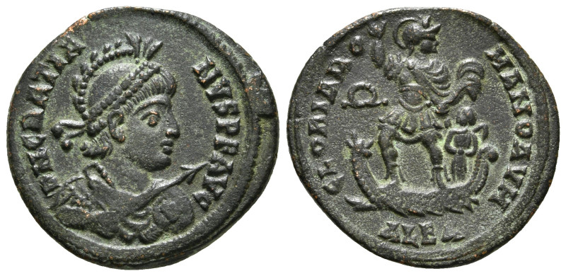 GRATIAN (367-383). Follis. Alexandria.
Obv: DN GRATIANVS PF AVG.
Helmeted, drape...