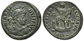 GRATIAN (367-383). Follis. Alexandria.
Obv: DN GRATIANVS PF AVG.
Helmeted, draped and cuirassed bust right, holding spear and shield.
Rev: GLORIA ROMA...