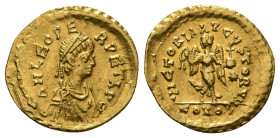 LEO I (457-474). GOLD Tremissis. Constantinople.
Obv: D N LEO PERPET AVG.
Diademed, draped and cuirassed bust right.
Rev: VICTORIA AVGVSTORVM / CONOB....