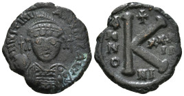 JUSTINIAN I (527-565). Half Follis. Nicomedia. Dated RY 27 (553/4).
Obv: D N IVSTINIANVS P P AVG.
Helmeted and cuirassed bust facing, holding globus c...