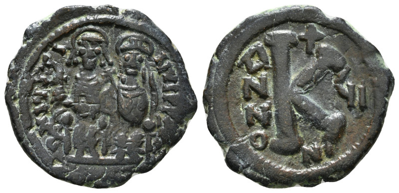 JUSTIN II (565-578). Half Follis. Nicomedia. Dated RY 2 (566/7).
Obv: D N IVSTIN...