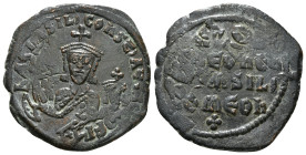 LEO VI the WISE (886-912). Follis. Constantinople.
Obv: + LEON bASILEVS ROM.
Crowned facing bust, holding akakia.
Rev: + LEOn/En ΘΕΟ bA/SILEVS R/OMEOn...