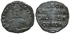 LEO VI the WISE (886-912). Follis. Constantinople.
Obv: + LEON bASILEVS ROM.
Crowned facing bust, holding akakia.
Rev: + LEOn/En ΘΕΟ bA/SILEVS R/OMEOn...