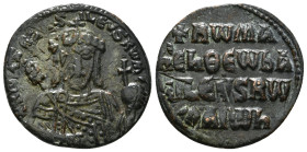 CONSTANTINE VII PORPHYROGENITUS(913-959) and ROMANUS I LECAPENUS (920-944). Follis. Constantinople.
Obv: + ROmAn' bASILEVS RWm'.
Crowned and bearded b...