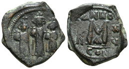 HERACLIUS with MARTINA and HERACLIUS CONSTANTINE (610-641). Follis. . Dated RY 17 ? (626/7).
Obv: Heraclius, in centre, flanked by Martina, on left, a...