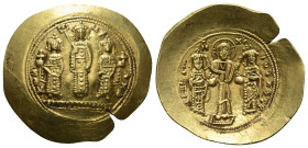 ROMANUS IV DIOGENES with EUDOCIA, MICHAEL VII, CONSTANTIUS and ANDRONICUS (1068-1071). GOLD Histamenon Nomisma. Constantinople.
Obv: KωN MX ANΔ.
Micha...