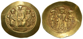 ROMANUS IV DIOGENES with EUDOCIA, MICHAEL VII, CONSTANTIUS and ANDRONICUS (1068-1071). GOLD Histamenon Nomisma. Constantinople.
Obv: KωN MX ANΔ.
Micha...