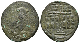 ANONYMOUS FOLLES. Class B. Attributed to Romanus III (1028-1034).
Obv: + EMMANOVHΛ / IC - XC.
Facing bust of Christ Pantokrator.
Rev: IS - XC / bASILE...