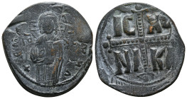 ANONYMOUS FOLLES. Class C. Attributed to Michael IV (1034-1041).
Obv: + ЄMMANOVHΛ / IC - XC.
Christ Antiphonetes standing facing.
Rev: IC - XC / NI - ...