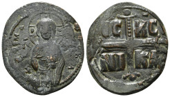 ANONYMOUS FOLLES. Class C. Attributed to Michael IV (1034-1041).
Obv: + ЄMMANOVHΛ / IC - XC.
Christ Antiphonetes standing facing.
Rev: IC - XC / NI - ...