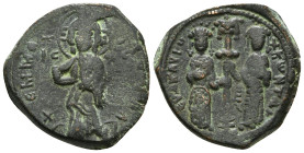CONSTANTINE X DUCAS with EUDOCIA (1059-1067). Follis. Constantinople.
Obv: + ЄMMANOVHΛ / IC - XC.
Christ Pantokrator standing facing on footstool.
Rev...