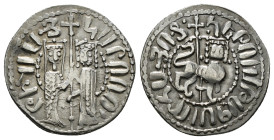 CILICIAN ARMENIA.Hetoum I with Zabel.(1226-1270).Sis.Tram.
Obv : Zabel and Hetoum standing facing, holding long cross with two banners between; pellet...