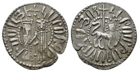 CILICIAN ARMENIA.Hetoum I with Zabel.(1226-1270).Sis.Tram.
Obv : Zabel and Hetoum standing facing, holding long cross with two banners between; pellet...