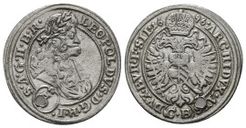 Austria Empire. Leopold I, AD 1657-1705. AR, 3 Kreuzer.
Obv: LEOPOLDVS D G R I S (3) A G H E B R. Leopold I facing right.
Rev: ARCHIDVX AV (CB) DVX BV...
