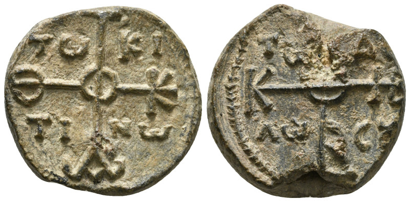 Byzantine Lead Seal.
Theophylaktos, patrikios (?) ca.VIII cent.
Av. Monogram o...