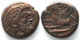 CIMMERIAN BOSPOROS. Pantikapaion, AE 21mm 310-303 BC, Pan / griffin, sturgeon AU!