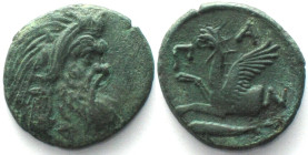 CIMMERIAN BOSPOROS. Pantikapaion, AE 22mm 310-303 BC, Pan / griffin, sturgeon AU!