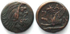 CIMMERIAN BOSPOROS. Pantikapaion, AE 21mm 310-303 BC, Pan / griffin sturgeon AU!