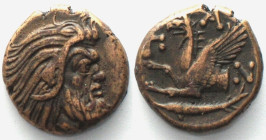 CIMMERIAN BOSPOROS. Pantikapaion, AE 20mm 310-303 BC, Pan / griffin, sturgeon XF!