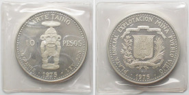 DOMINICAN REPUBLIC. 10 Pesos 1975, Taino Art, silver, originally sealed Proof