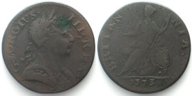 GREAT BRITAIN. 1773 GEORGE III Halfpenny Imitation, aVF