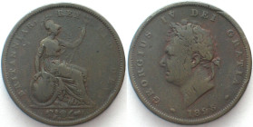 GREAT BRITAIN. Penny 1826 GEORGE IV copper aVF