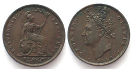 GREAT BRITAIN. Farthing 1828, GEORGE IV, copper XF!