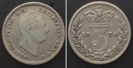 GREAT BRITAIN 3 Pence 1834 WILLIAM IV silver VF